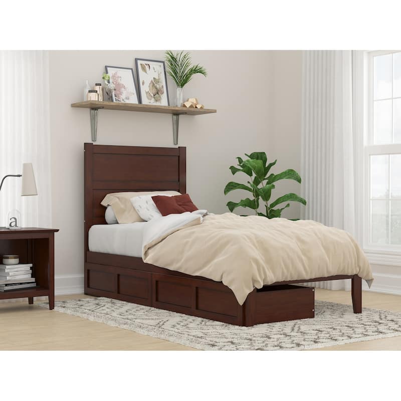 NoHo Twin XL Bed with 2 Drawers in Walnut