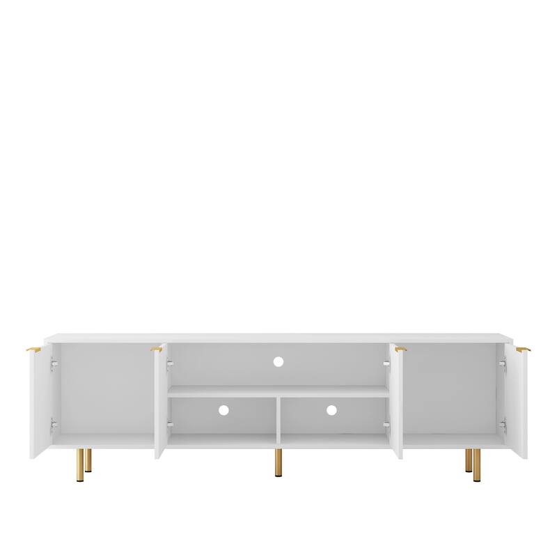 Classic White TV Stand for TVs up to 65 inches Modern Storage Media Console Table with Cabinet, Metal Legs for Living Room