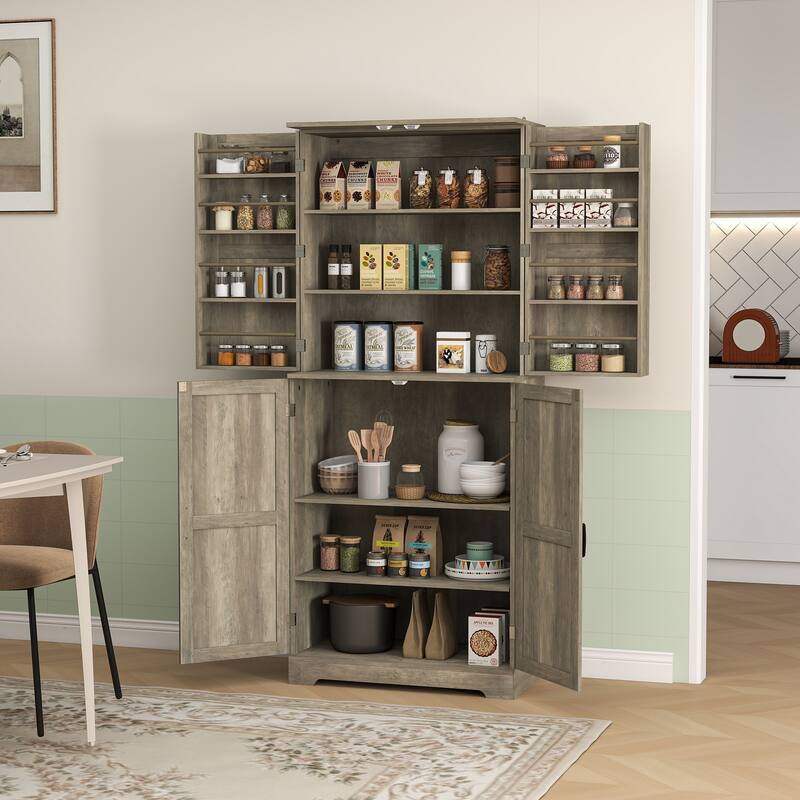 HOMCOM 72" Farmhouse Kitchen Pantry Cabinet, Freestanding Tall Storage Cabinet with 4 Adjustable Shelves and 8 Door Shelves