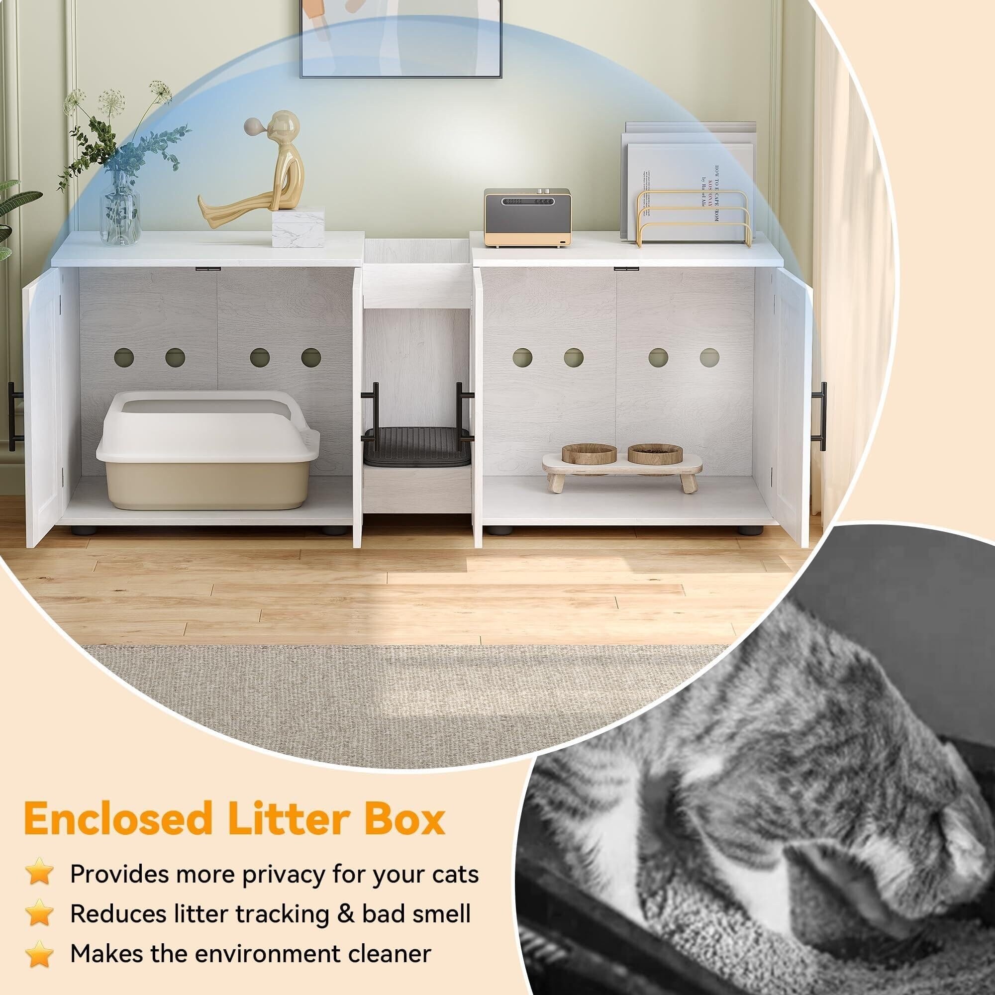 Double-Room Cat Litter Box Enclosure Furniture for 2 Cats - Overstock -  41320791