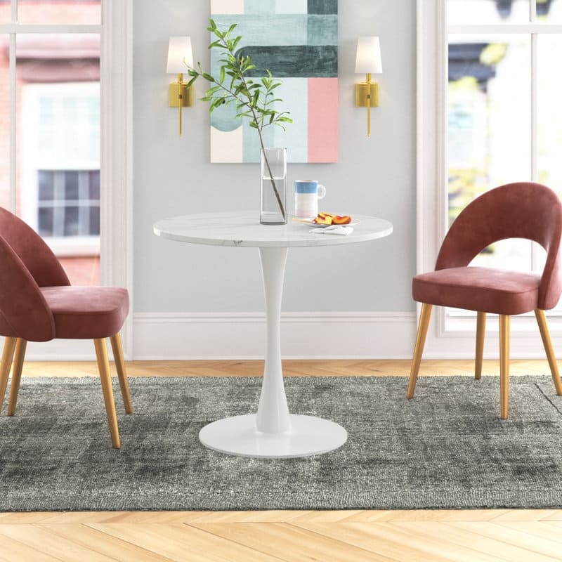 31.5-inch Pedestal Dining Table with Marble Accent Tabletop - White Marble