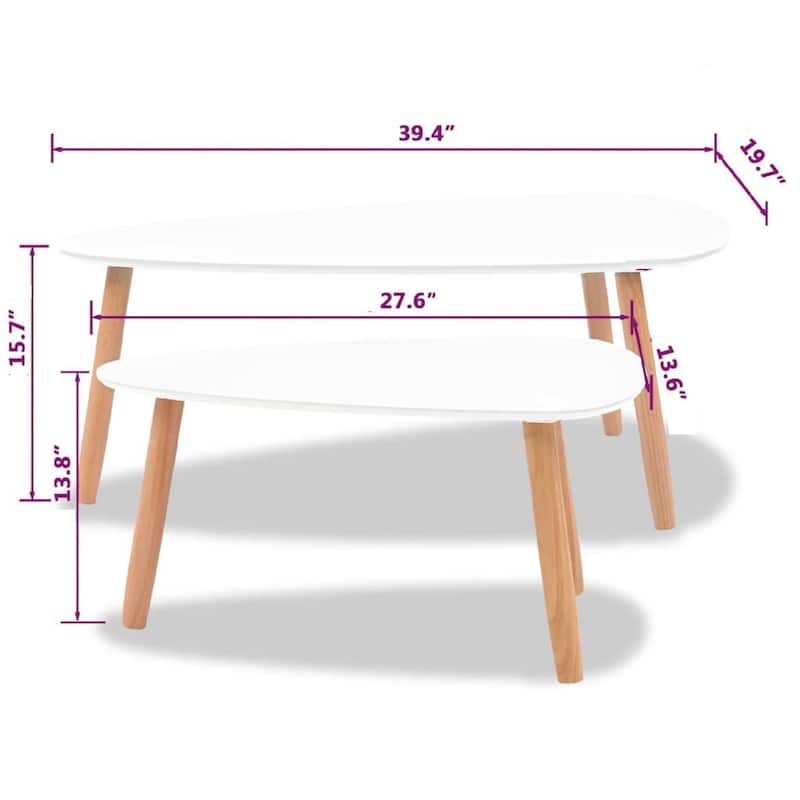 Dose Nesting Coffee Table Set of 2, White and Brown, Solid Pine Wood