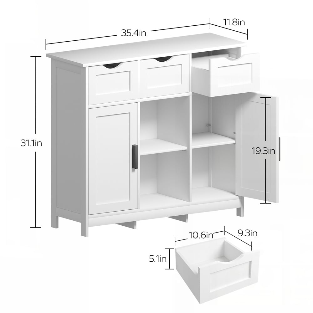 Wooden Floor Cabinet with Drawers and Shelves Storage Cabinets