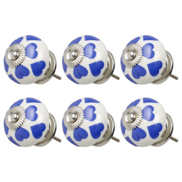 6pcs Ceramic Knobs Vintage Knobs Drawers Round Pull Handle Furniture Cupboard Wardrobe Dresser Door Decorative, Blue