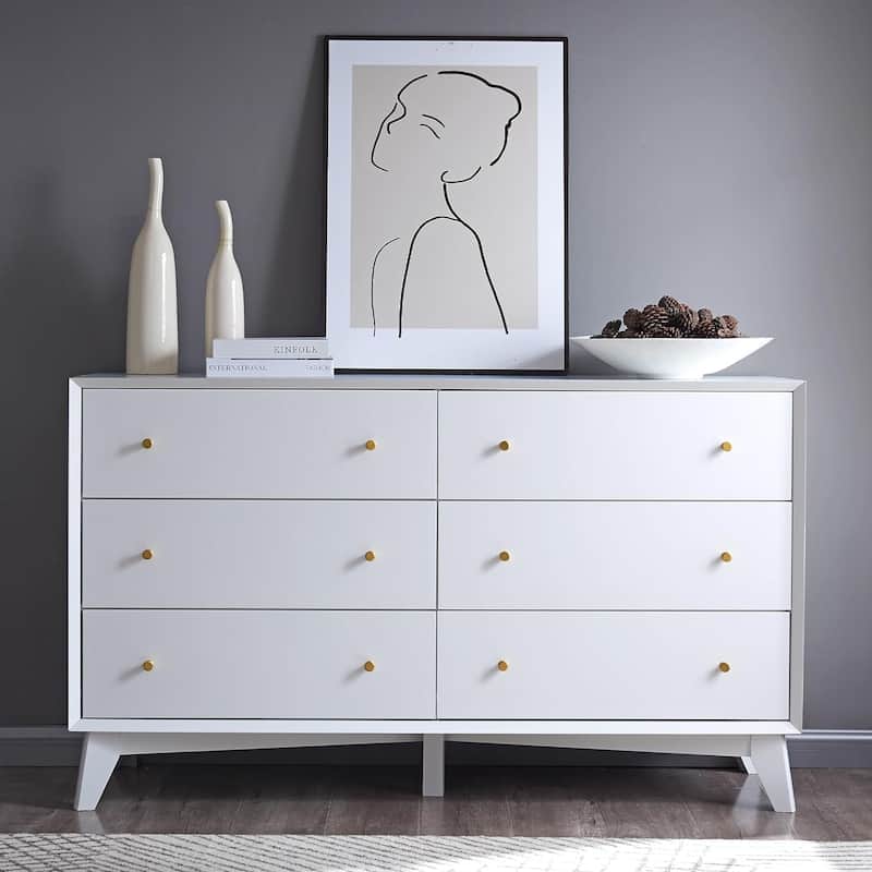 Mid Century Modern 6 Drawer Wood Dresser, Chest of Drawers, TV Stand