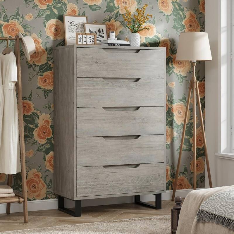 50" Tall Dresser, with Storage, 5 Dresser - Grey