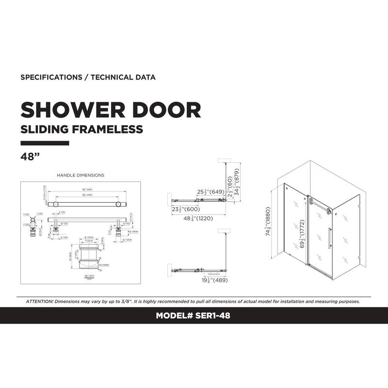 Fine Fixtures Frameless Shower Enclosure Sliding Shower Glass Door - Tempered Glass