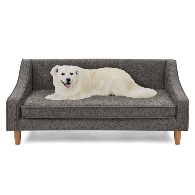 Durable Elevated Dog Sofa Bed,Pet sofa with modern irregular armrest design,Comfortable soft dog sofa-Dark Gray