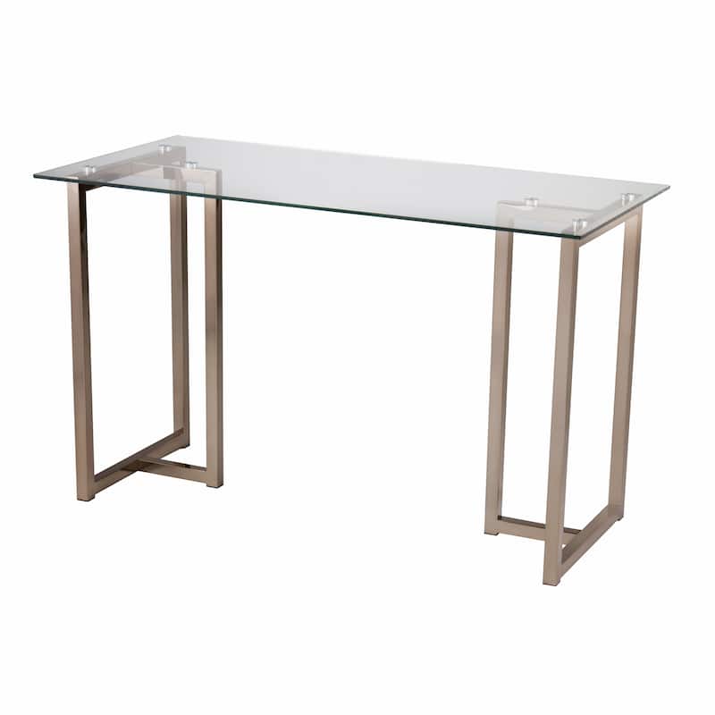 Clear Glass Champagne Metal Writing Desk with Shelf and Rectangular 48 inches - Clear-Champagne 
