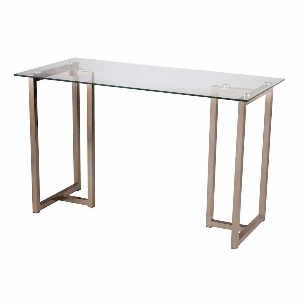 Clear Glass Champagne Metal Writing Desk with Shelf and Rectangular 48 inches