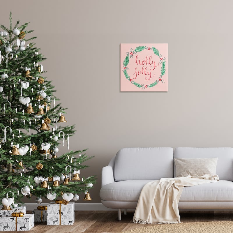 Stupell Minimal Holly Jolly Wreath Canvas Wall Art Design By Sazerelli Designs