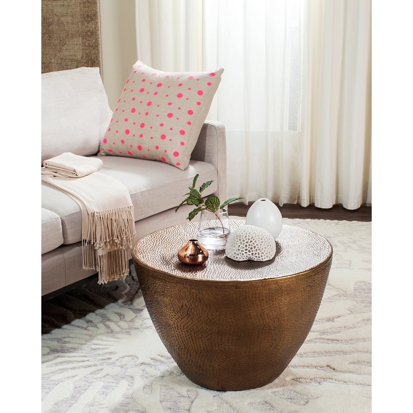 SAFAVIEH Myrtis Brass Drum Coffee Table - 23.5" x 23.5" x 15.8". Opens flyout.