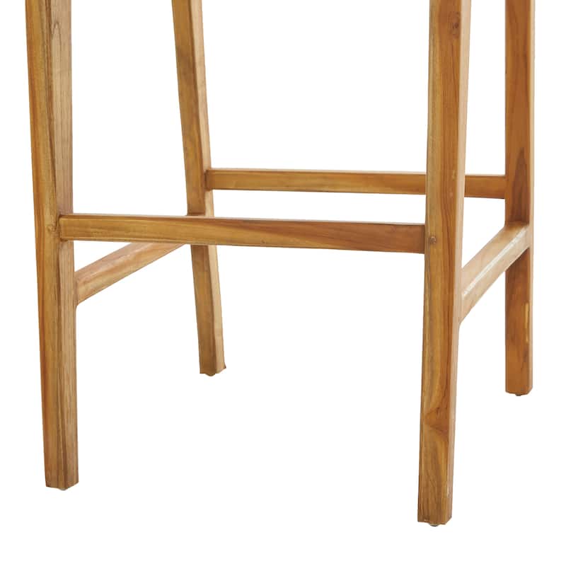 Teak Wood Woven Leather Seat and Back Bar Stool with Beam Footrest - Black or Brown- Roche River Decor