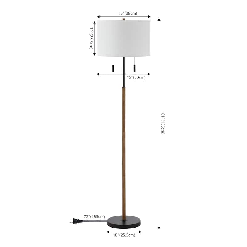Koda 61" Rustic Farmhouse Iron Candlestick Pull Chains LED Floor Lamp, Brown Wood Finish/Black by JONATHAN Y