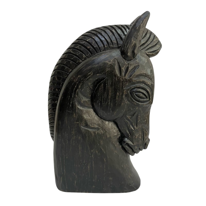 Mango Wood Trojan Horse Head Sculpture Rustic Finish - 16" Black - 9.5" x 4" x 16" - Black - 9.5" x 4" x 16"