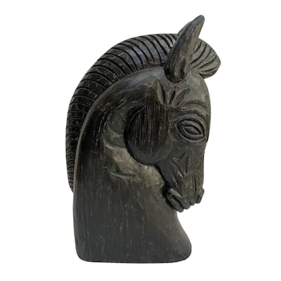Mango Wood Trojan Horse Head Sculpture Rustic Finish - 16" Black - 9.5" x 4" x 16"