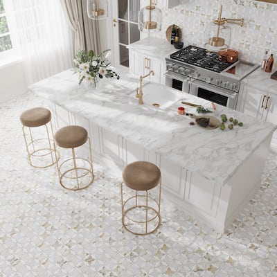 Serena 12x12 White Gray Gold Dolomite, Carrara Marble Mosaic Clover Wall and Floor Tile (4.51 sq ft/case) - 5 Pack