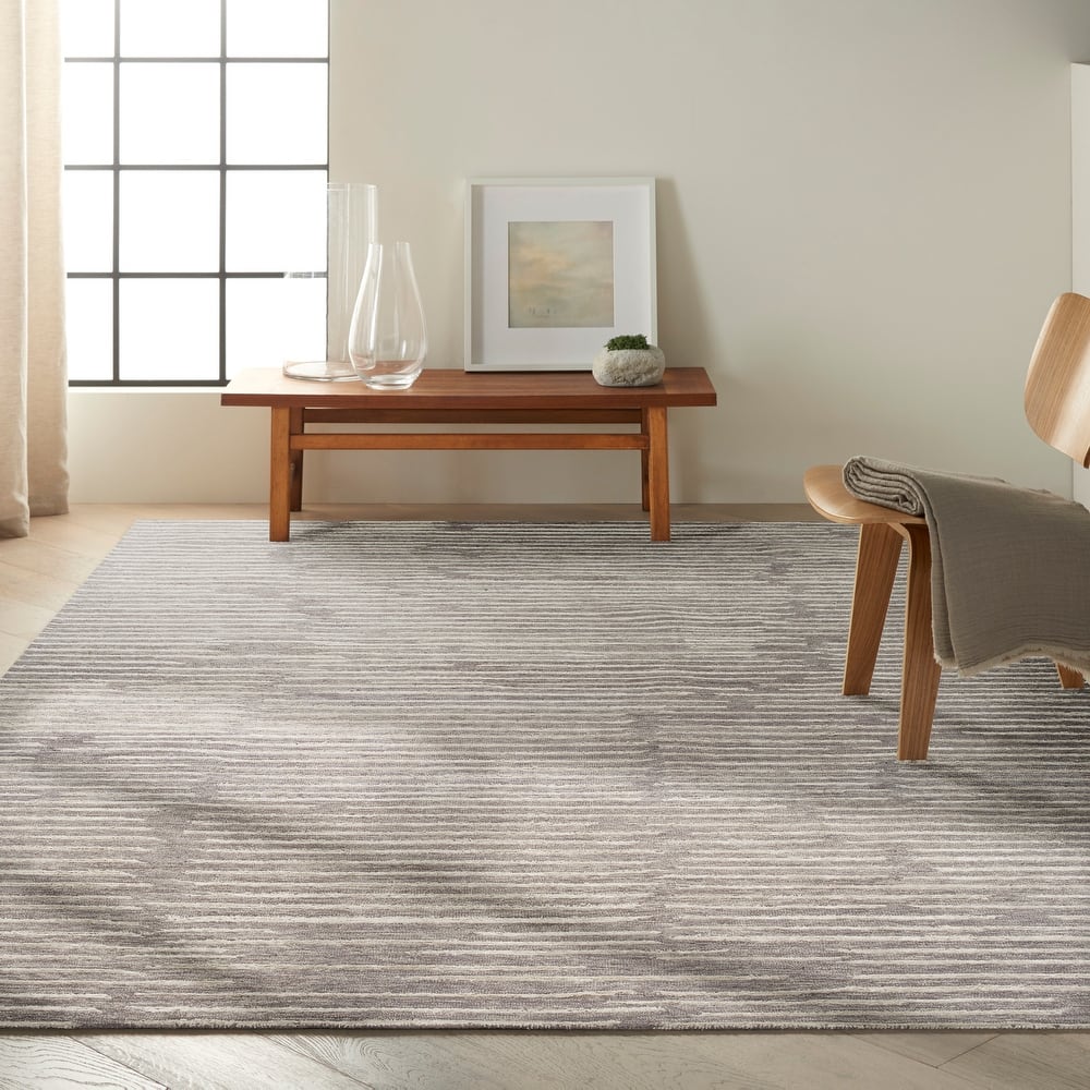 Calvin Klein Linear Modern Textured Shimmer Shag Area Rug