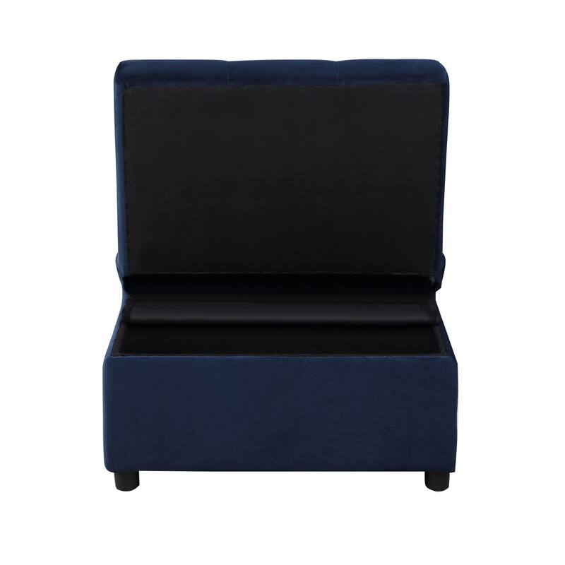 Modern Lift Top Storage Bench with Pull-out Bed 1pc Dark Blue Velvet Tufted Solid Wood Furniture
