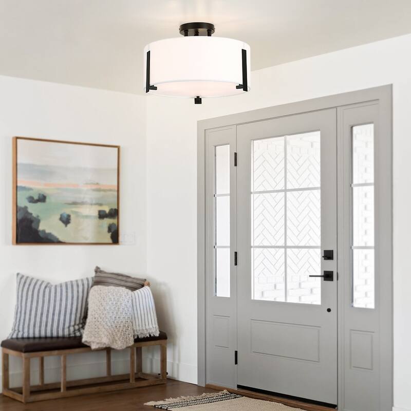 Martina 3-Light Drum Shade Semi-Flush Mount Light - 14"W - 14 in. W
