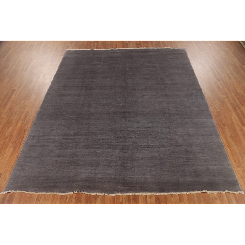 Gray Modern Gabbeh Oriental Area Rug Handmade Solid Wool Carpet - 8'5" x 9'11"