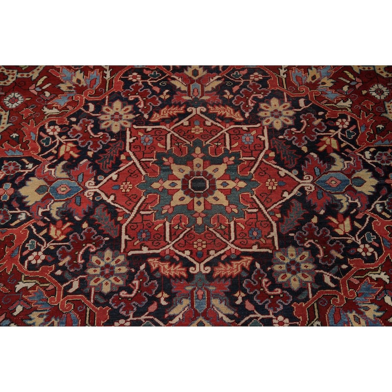 Hand Knotted Oriental 100% Wool Carpet Traditional Floral Red Heriz Area Rug - 12' 9'' X 9' 9''