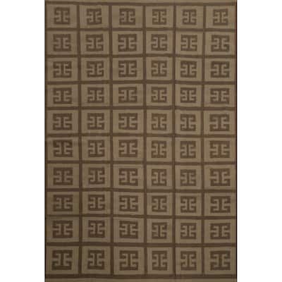 Hand Woven Oriental 100% Wool Carpet Southwestern All-Over Brown Kilim Area Rug - 12' 9'' X 9' 11''