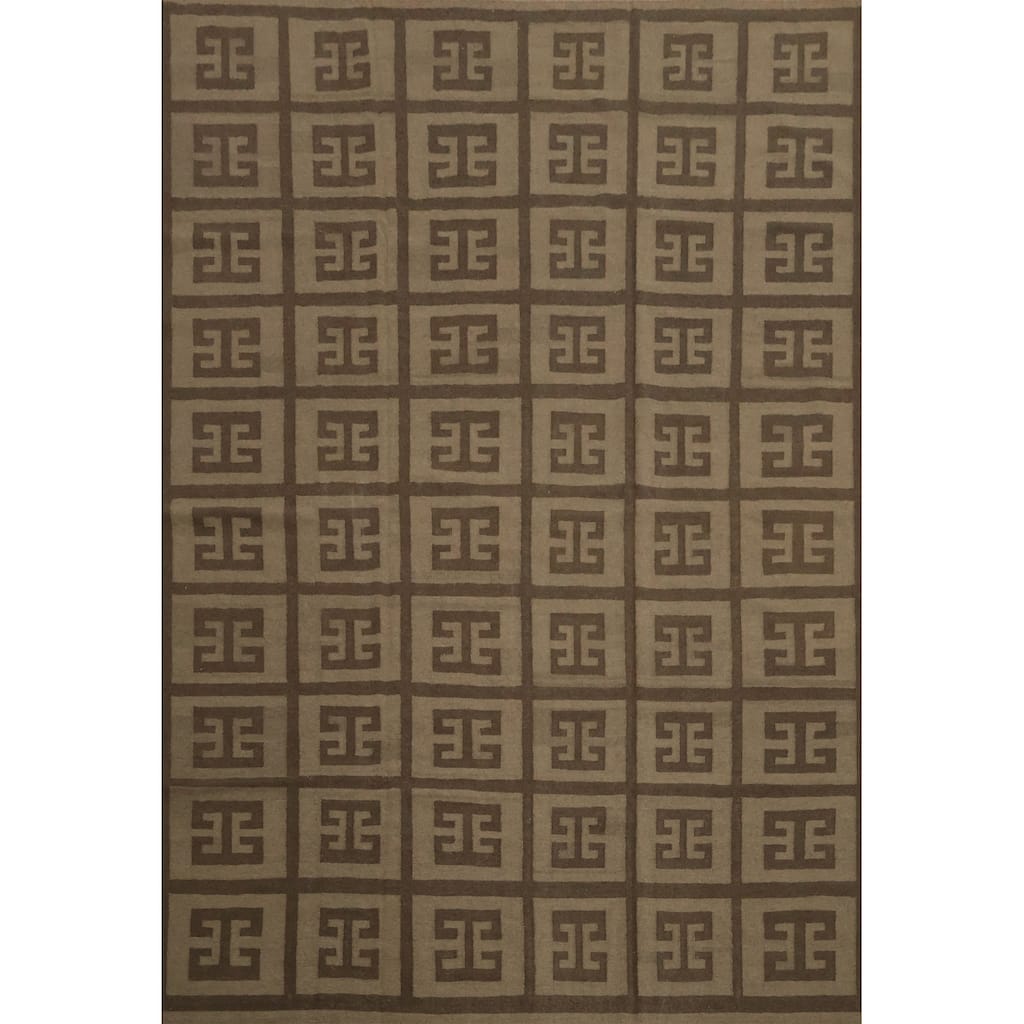 Hand Woven Oriental 100% Wool Carpet Southwestern All-Over Brown Kilim Area Rug - 12' 9'' X 9' 11''