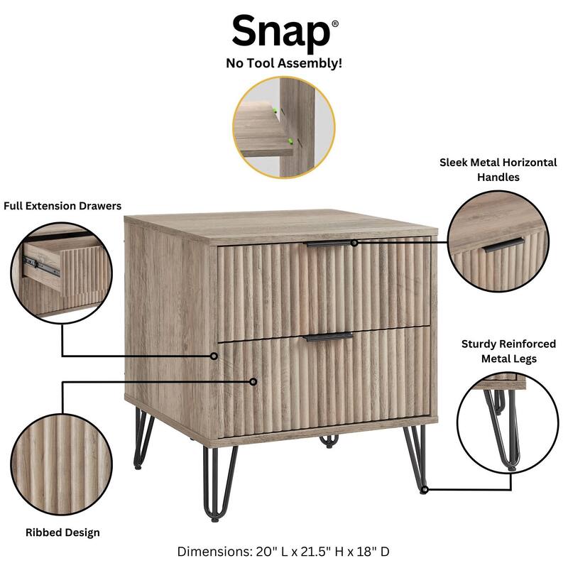 Manhattan Comfort Dumbo Mid Century 2 Drawer Nightstand Set of 2.