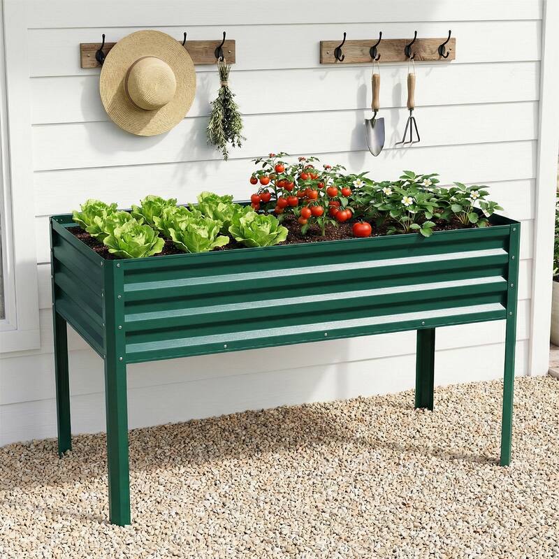 Pocassy Outdoor Metal Raised Garden Bed Planter Box for Vegetables. - Green - 47x31.5x22.5In