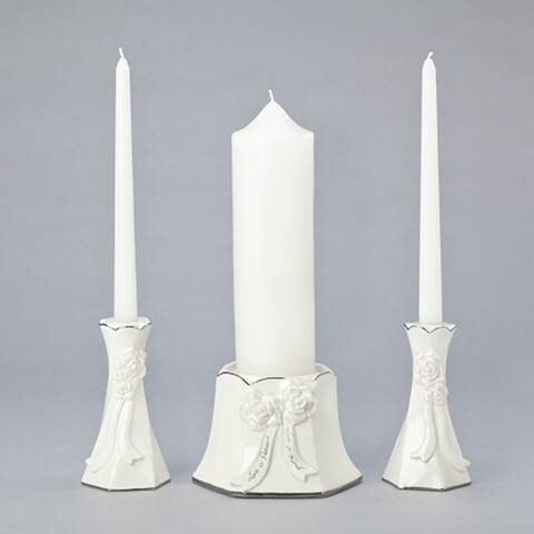 3 Piece White Wedding Unity Candle Holder Set 12"