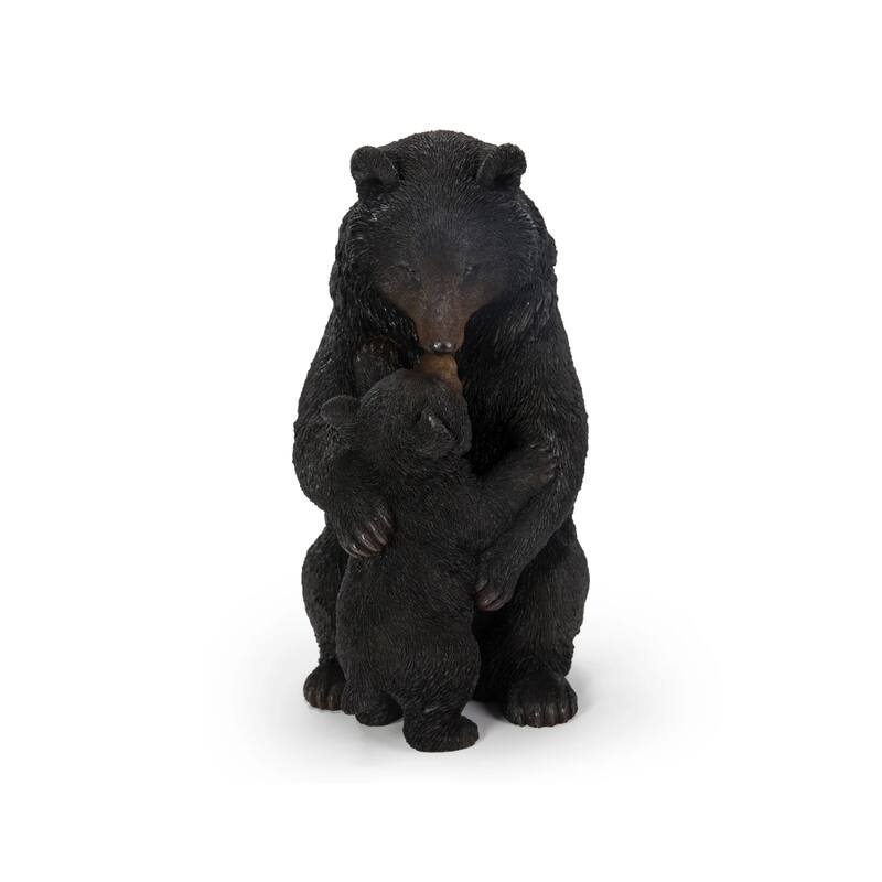Cuddling Mother and Baby Bear Outdoor Garden Statue - 11.75" - Black