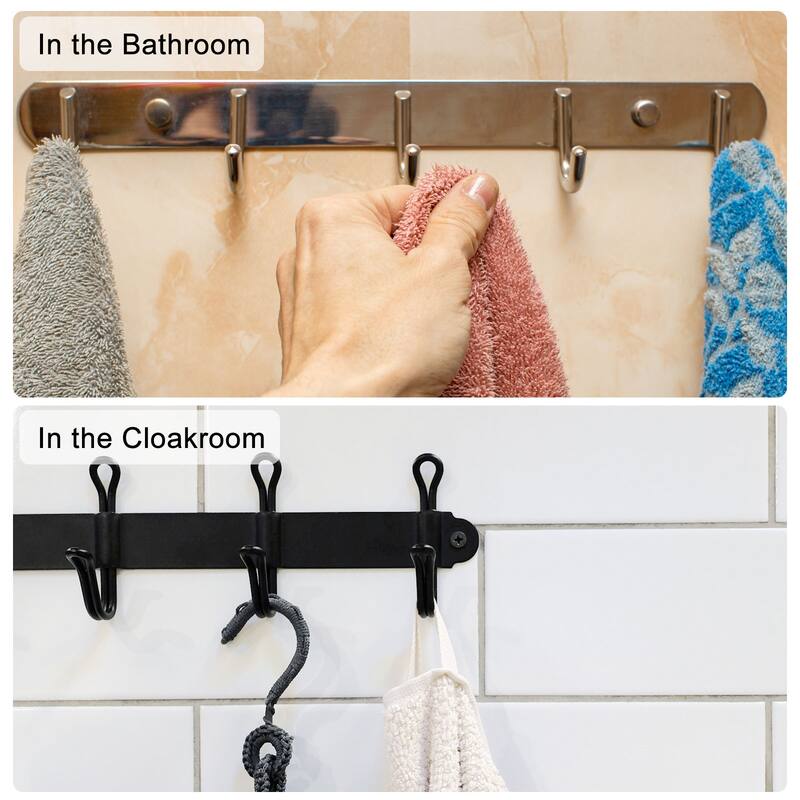 Coat Hook Rack Wall Mounted with 2 Hooks Hook Rail Wall Hangers Silver