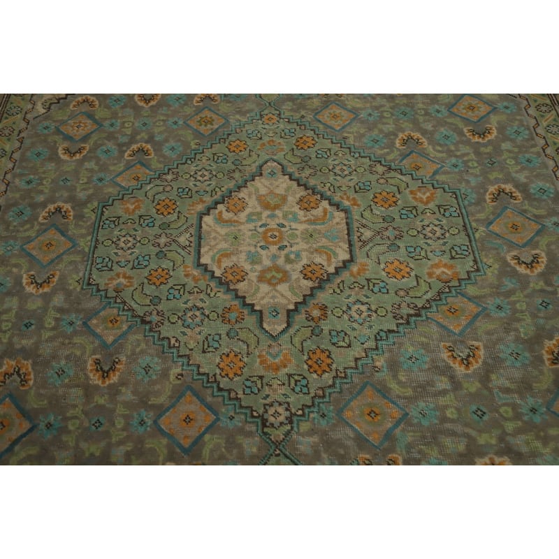 Hand Knotted Oriental 100% Wool Carpet Traditional Floral Greys & Charcoal Tabriz Area Rug - 9' 3'' X 6' 5''