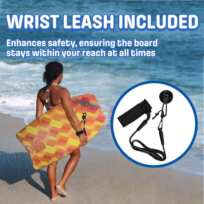 Wham-O 33" Body Board for Beach, Lightweight Boogie Boards with EPS Core, Fiber Clad Bodyboard with Wrist Leash - Yellow