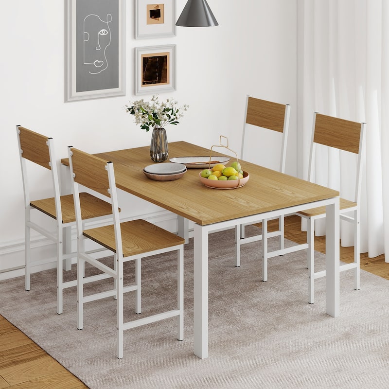 Gymax Set of 4 Dining Chairs w/Metal Legs Slanted Back Wide Seat for