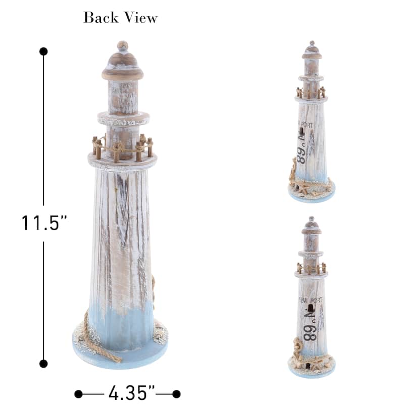CoTa Global Coastal Horizon Wooden Lighthouse Decorative Tabletop - 13.6 Inches