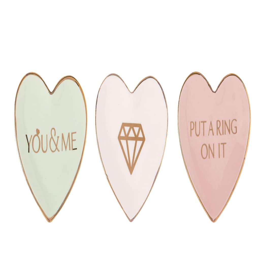 Transpac Small Dol Heart Shaped Trinket Dish Set of 3 Valentines Home Decorations