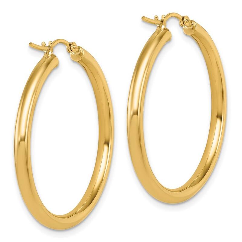Curata 14k Yellow Gold 35x3mm Polished Hinged Hoop Earrings