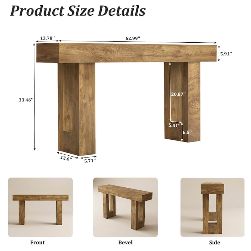 63" Farmhouse Long Entryway Wooden Rectangular Console Table for Entrance, Hallway, Living Room, Foyer - Wood