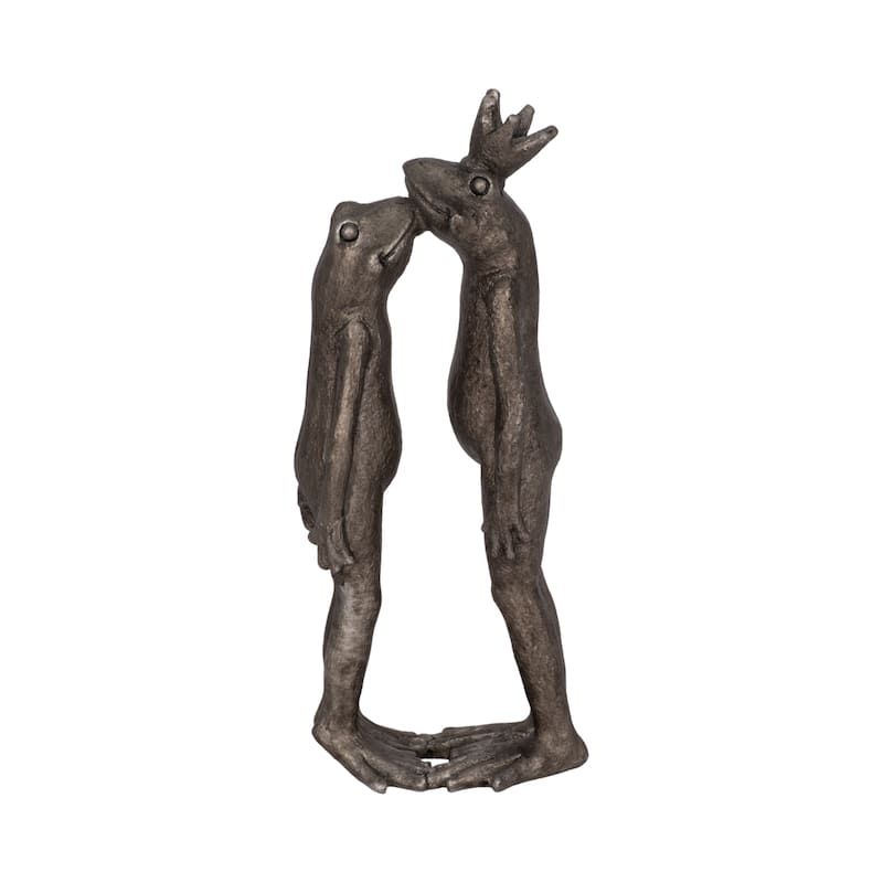 Sagebrook Home Whimsical Frog Figurine Indoor/Outdoor - Polyresin - Kissing Silver