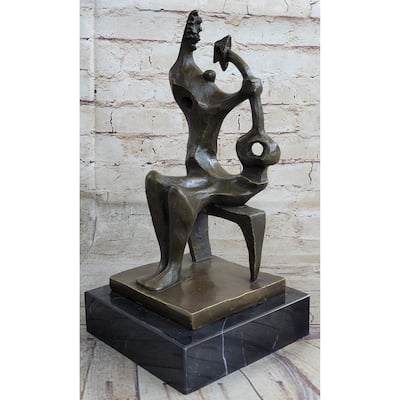 Signed Henry Moore Abstract Modern Art Mother And Child Bronze Sculpture Statue