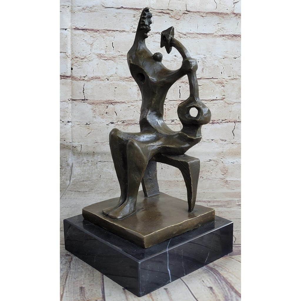 Signed Henry Moore Abstract Modern Art Mother And Child Bronze Sculpture Statue