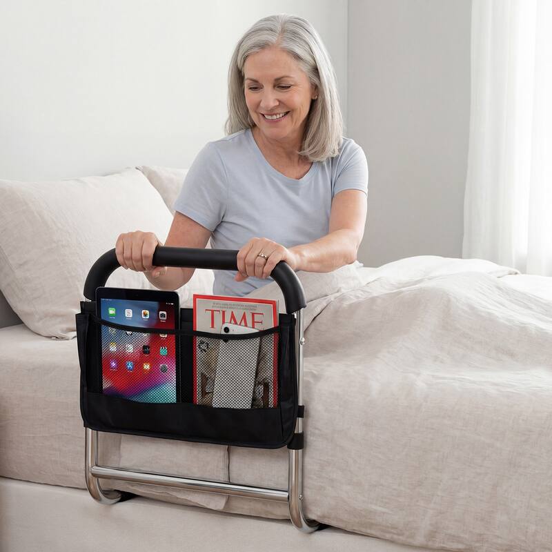 Gymax Bed Rails for Elderly Adults Height Adjustable Bed Assist Safety - Black & Sliver