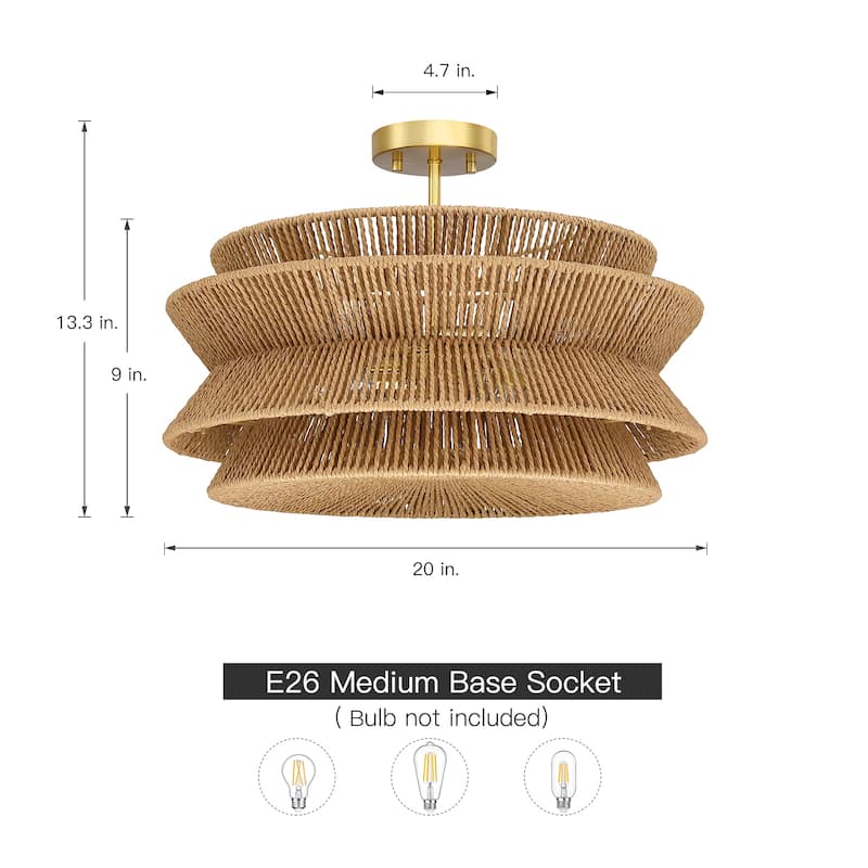 Silvia 4-Light Tiered Woven Rope Semi-Flush Mount Ceiling Light - 20'' W