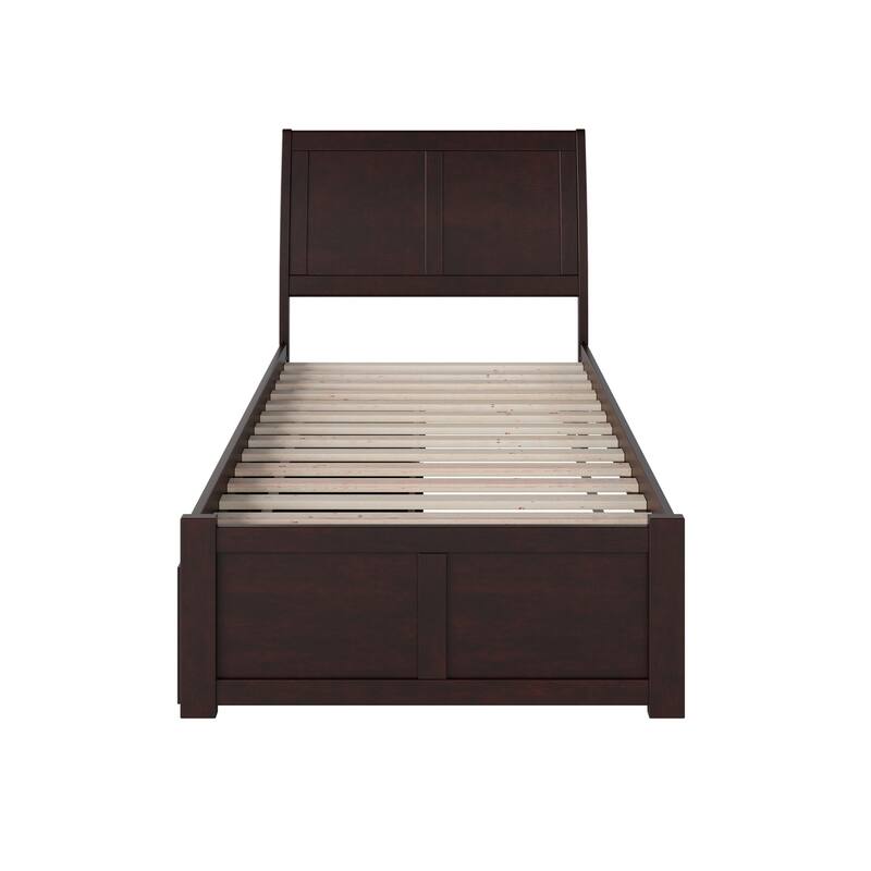 Portland Twin XL Platform Bed with Footboard and 2 Drawers in Espresso