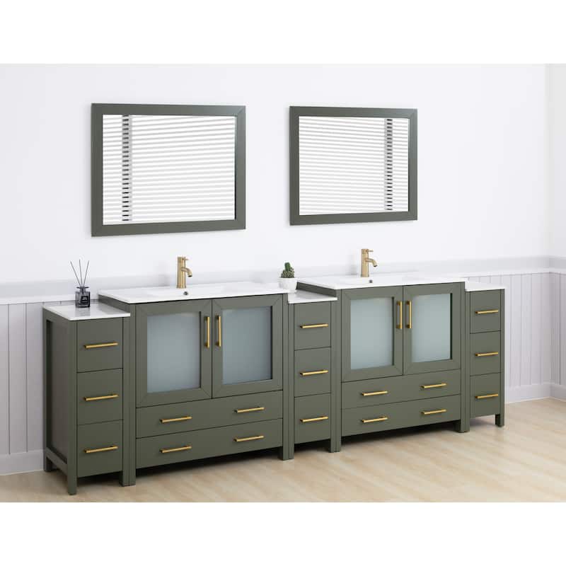 Vanity Art 108" Double Sink Bathroom Vanity Set 13 Dove-Tailed Drawers 3 Cabinets 2 Shelves Soft-Closing Doors with Free Mirror