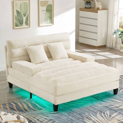 Modern Chaise Lounge Sofa 57.1" Sofa Bed Upholstered Lounge Sofa Chair with Adjustable Backrest and LED Light Strip