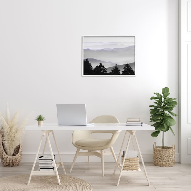 Stupell Pine Trees Silhouettes Foggy Mountain Range Peaks Framed Wall Art, Design by Lori Deiter