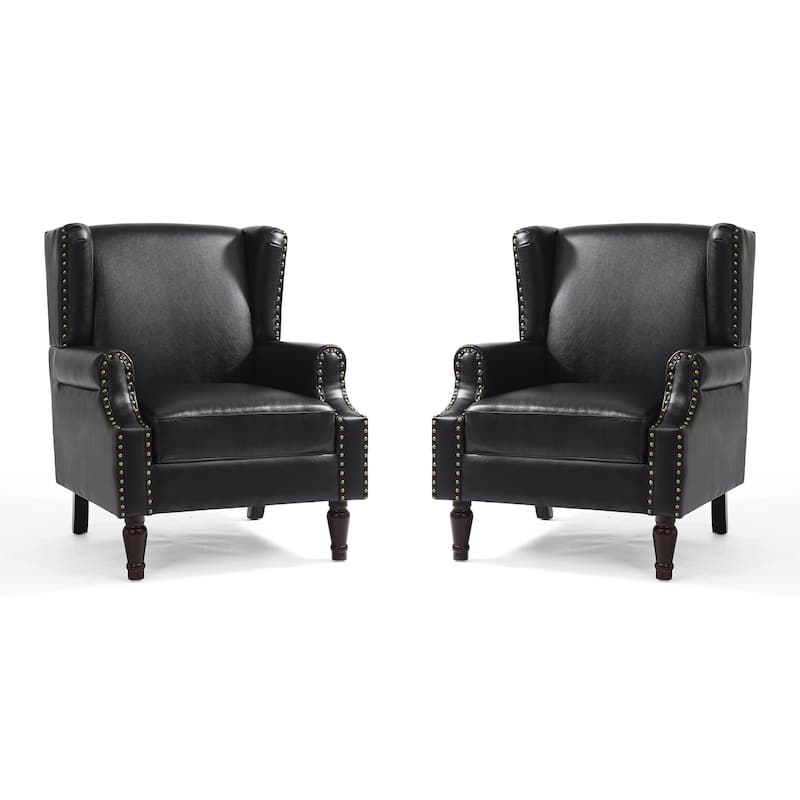 Upholstered Nailhead Trim Armchair Wingback Accent Chairs Set of 2